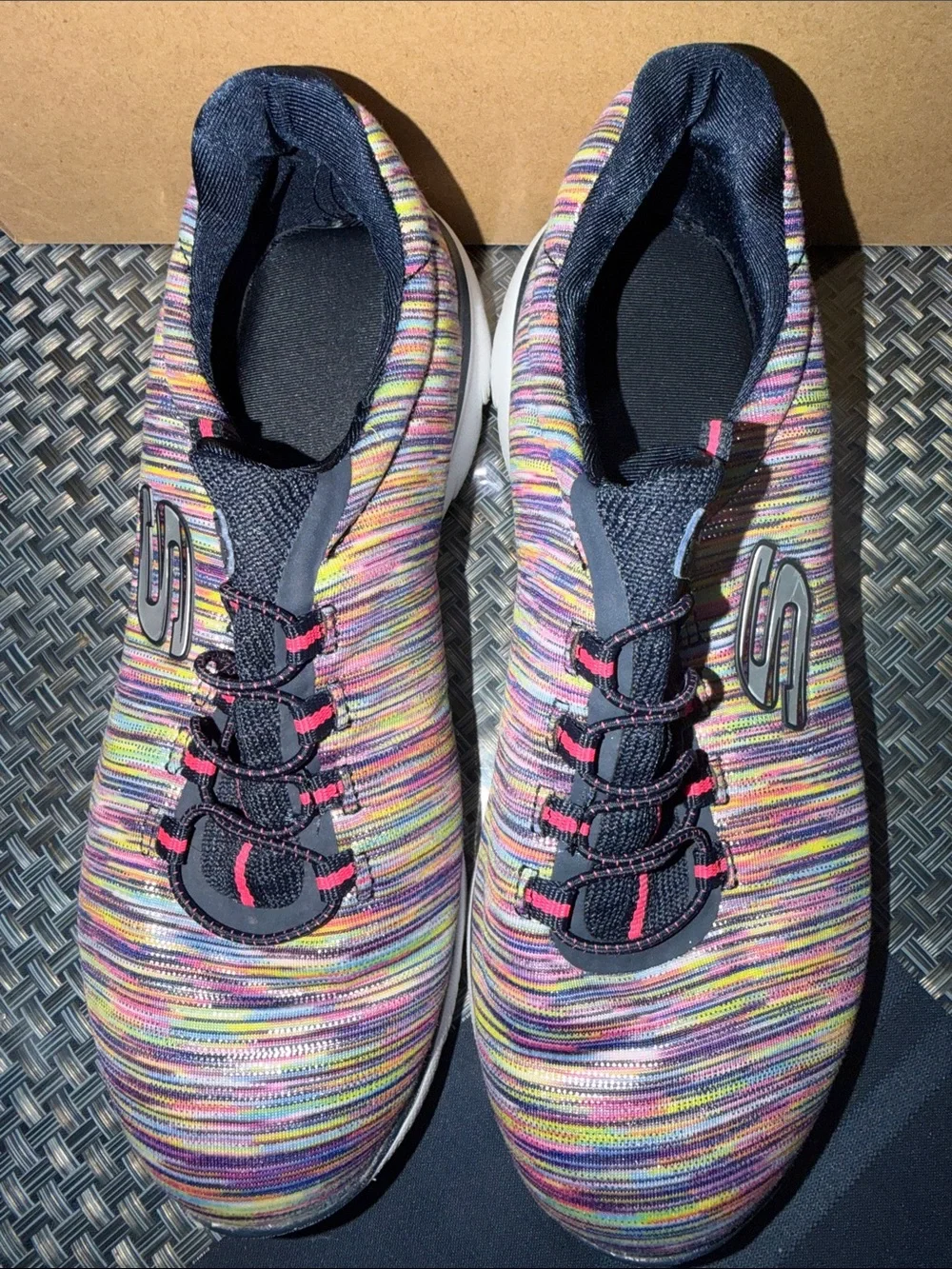 Skechers Women's Multicolor Knit Slip-On Sneakers with Pink Accents